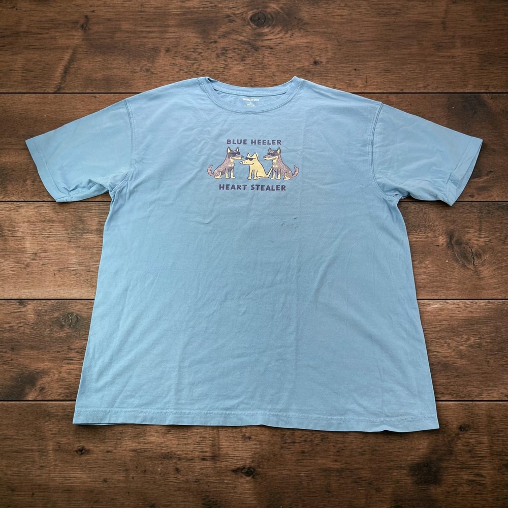 NEW Teddy the Dog Blue Heeler Heart Stealer Graphic T-Shirt‎ Mens Large Blue NWT
